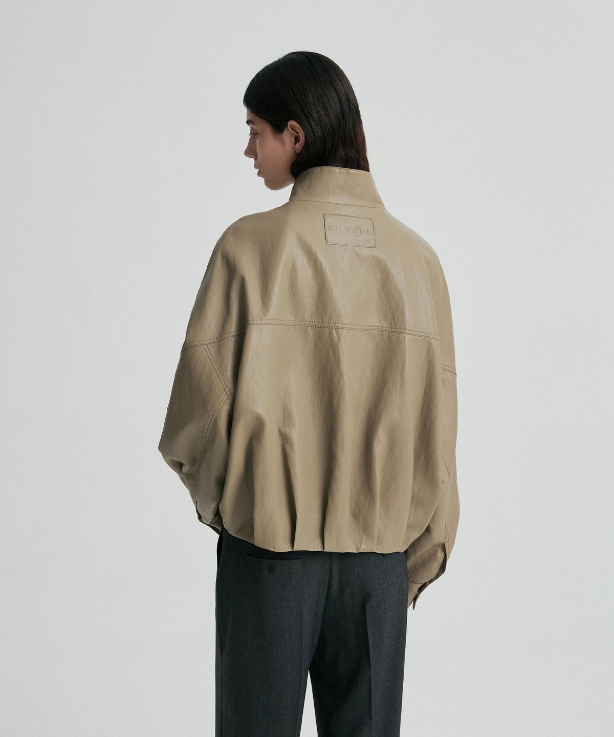 리이(RE RHEE) LEATHER BLOUSON JACKET HAZELNUTS