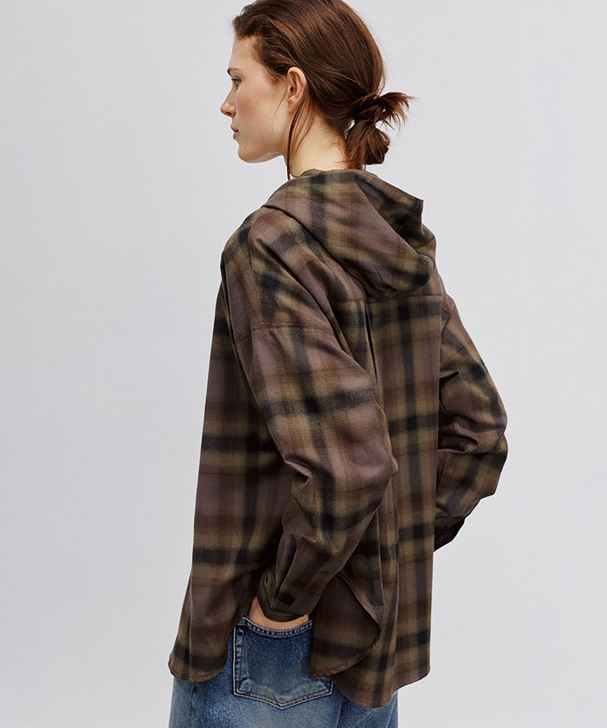 노우드(NOEUD) SH008 Blur Check Hooded Shirt (Brown)