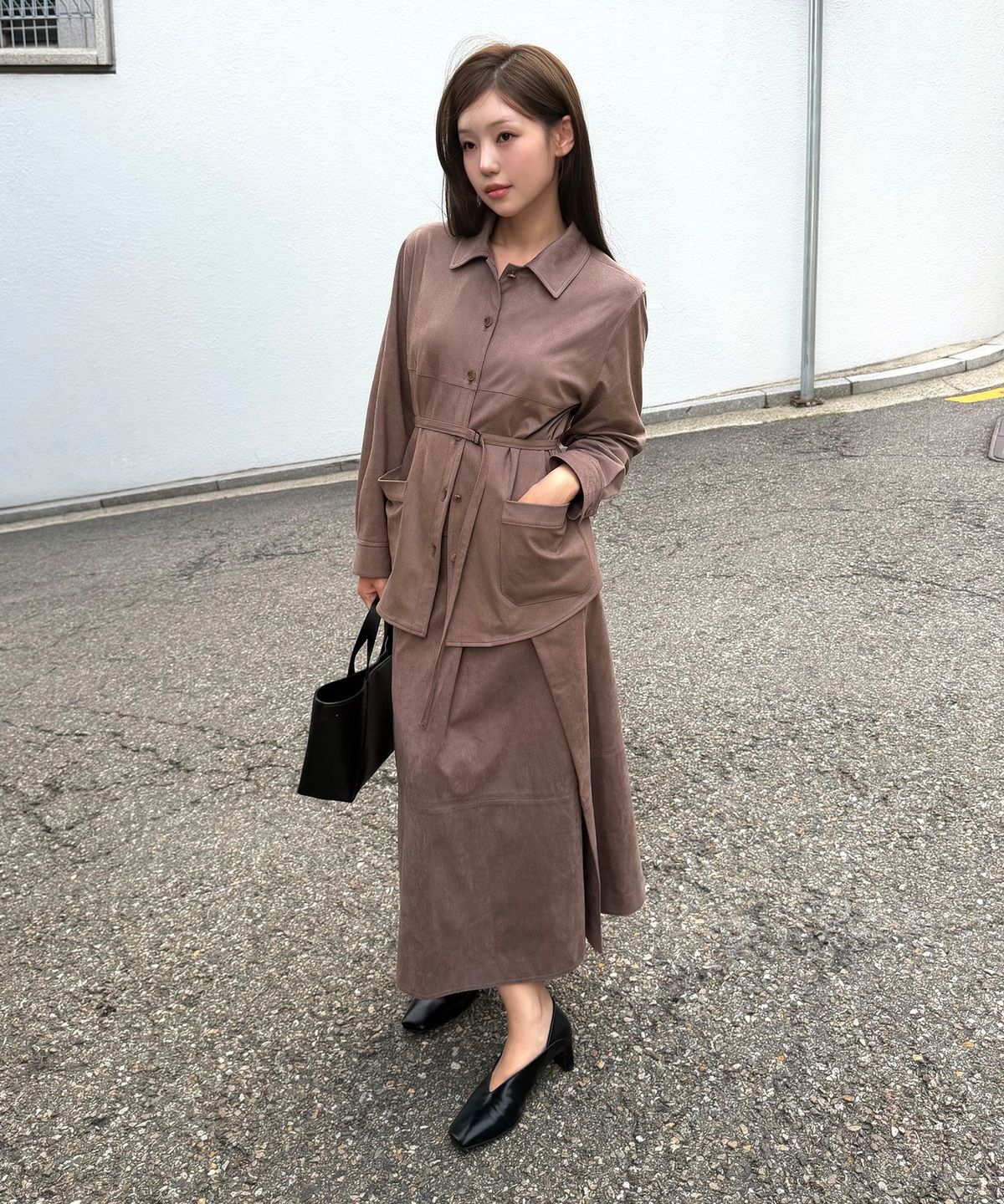 올리브 데 올리브(OLIVE DES OLIVE) A라인 스웨이드 랩 스커트 OW6WSB670