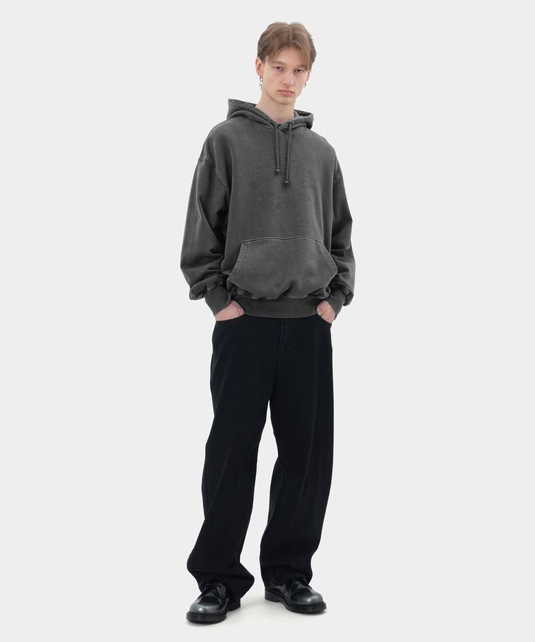 D-AXIS CYCLE GD HOODIE WASHED CHARCOAL