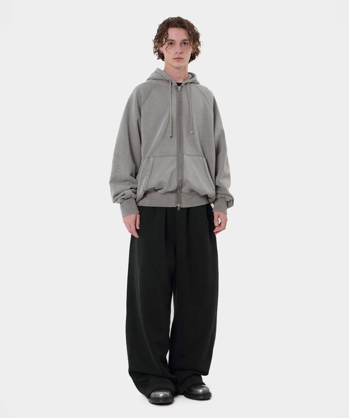 디미토(DIMITO) OVERLOCK ZIP-UP GD HOODIE WASHED GREY