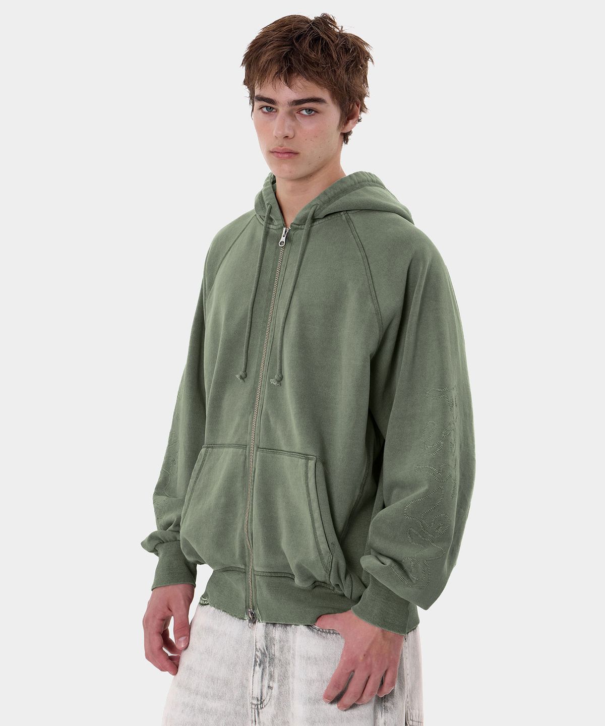 디미토(DIMITO) OVERLOCK ZIP-UP GD HOODIE WASHED KHAKI