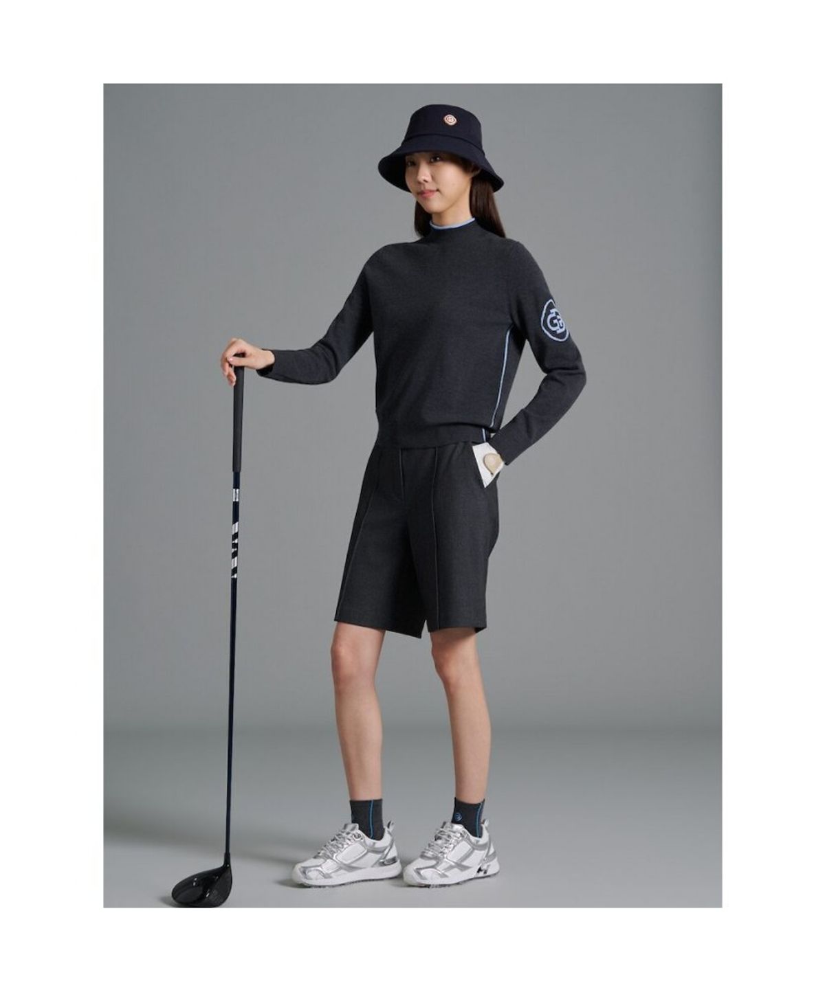 빈폴골프(BEANPOLE GOLF) 여성 소매 로고 하이넥 풀오버 - 애쉬