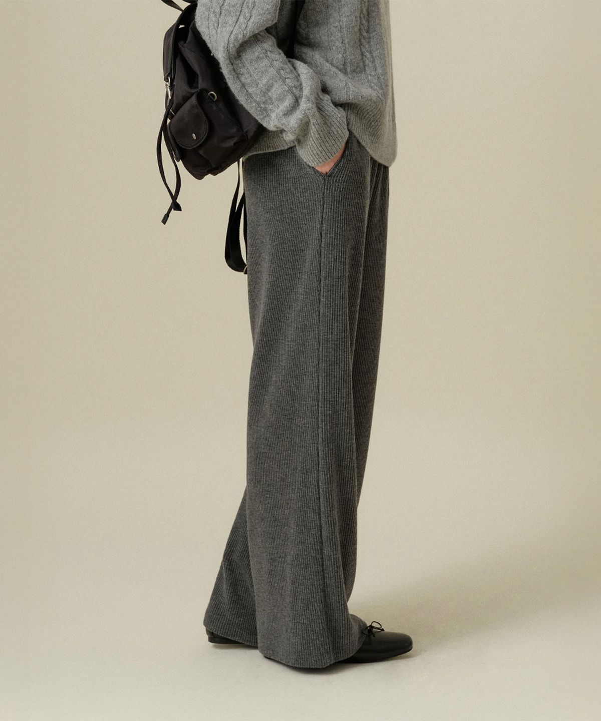 망고매니플리즈(MANGO MANY PLEASE) SOI BANDING PANTS_CHARCOAL