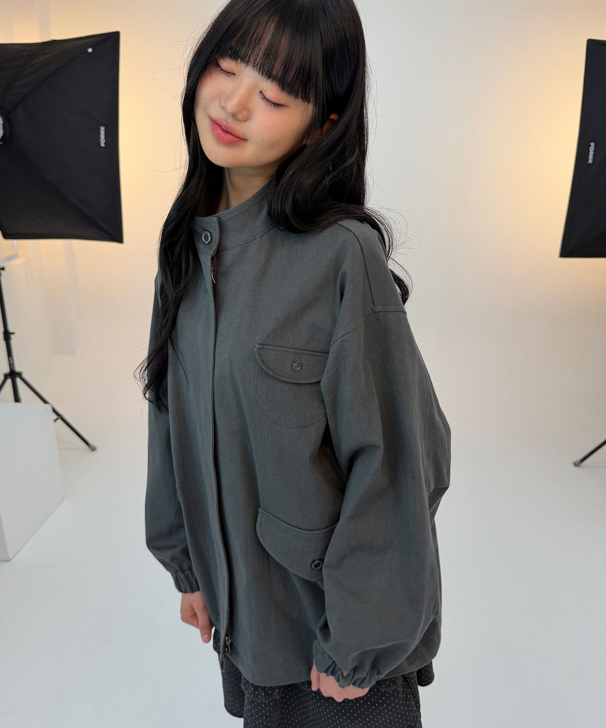 나이엔(NAAIEEN) 라운드 포켓 데님 필드자켓 그레이