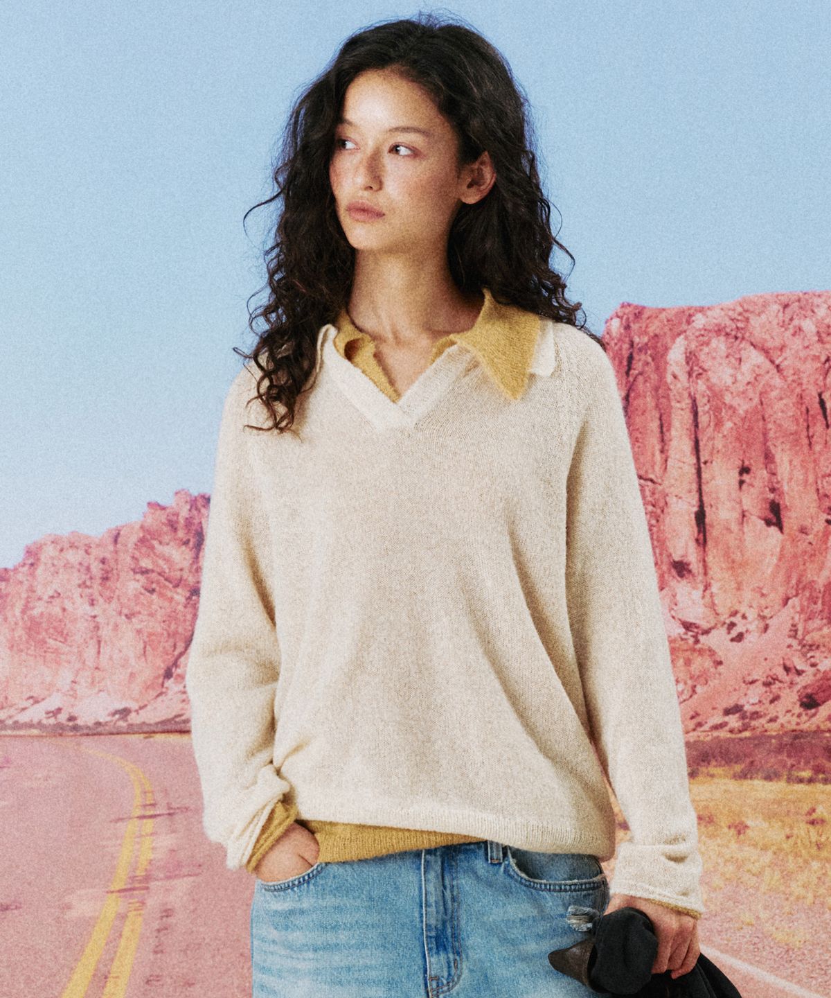 망고매니플리즈(MANGO MANY PLEASE) PACA COLLAR KNIT_OAT CREAM