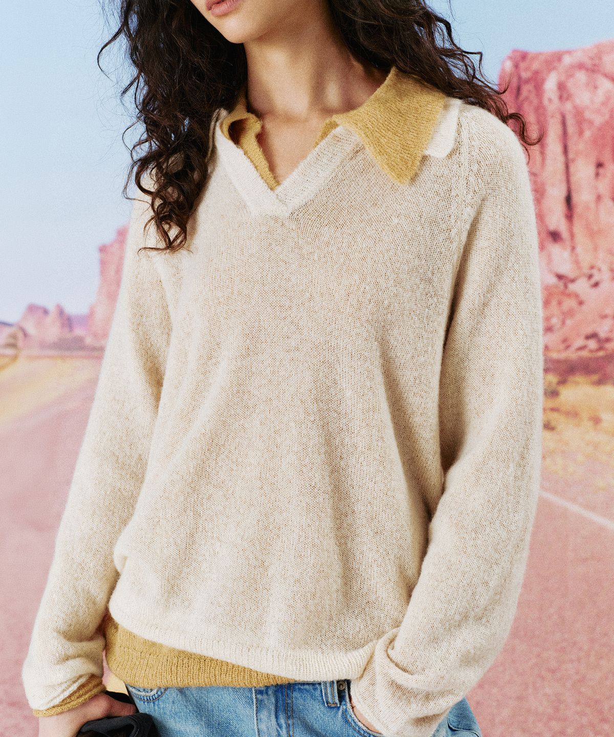 망고매니플리즈(MANGO MANY PLEASE) PACA COLLAR KNIT_OAT CREAM