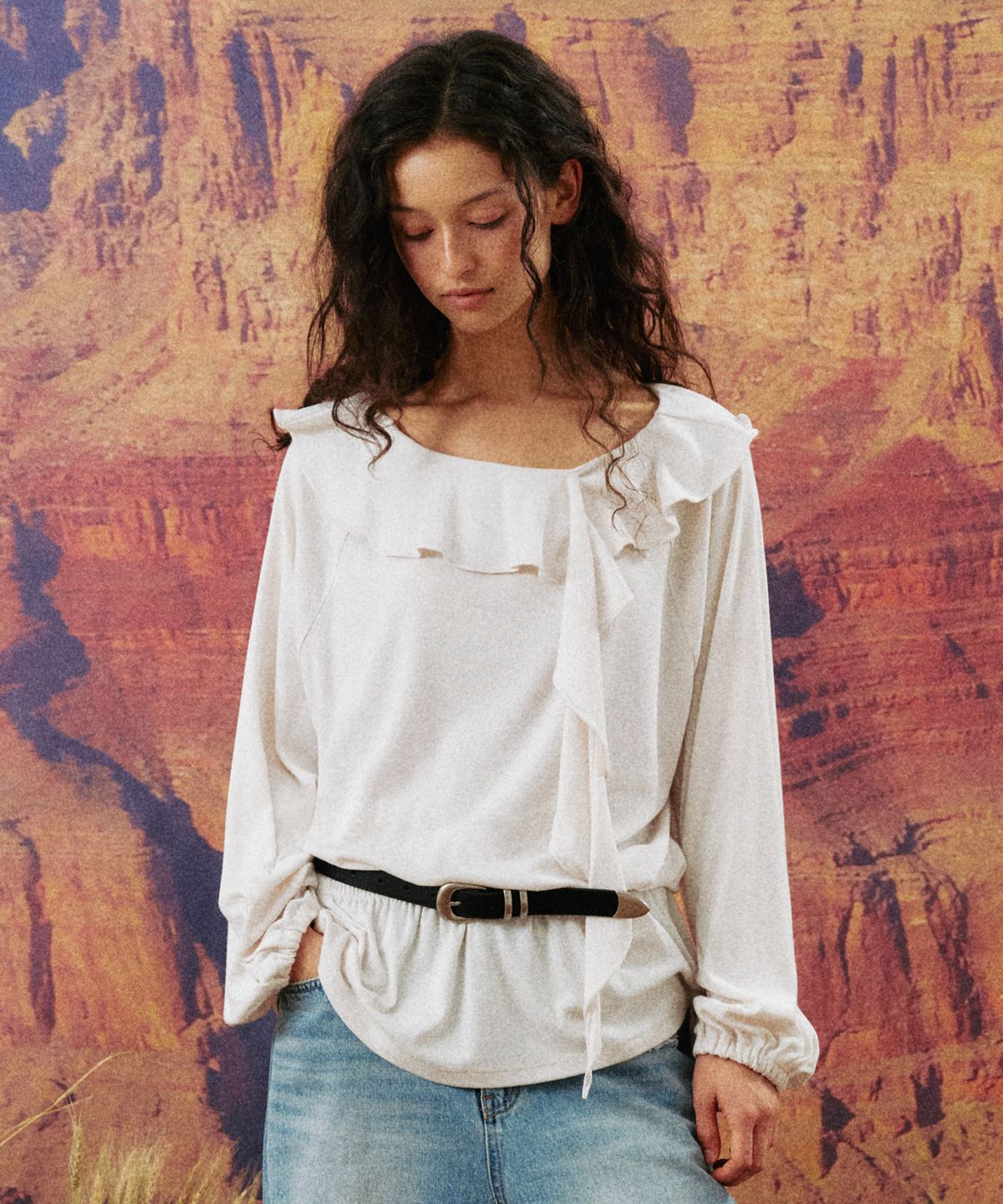 망고매니플리즈(MANGO MANY PLEASE) YUL FRILL TEE_CREAM
