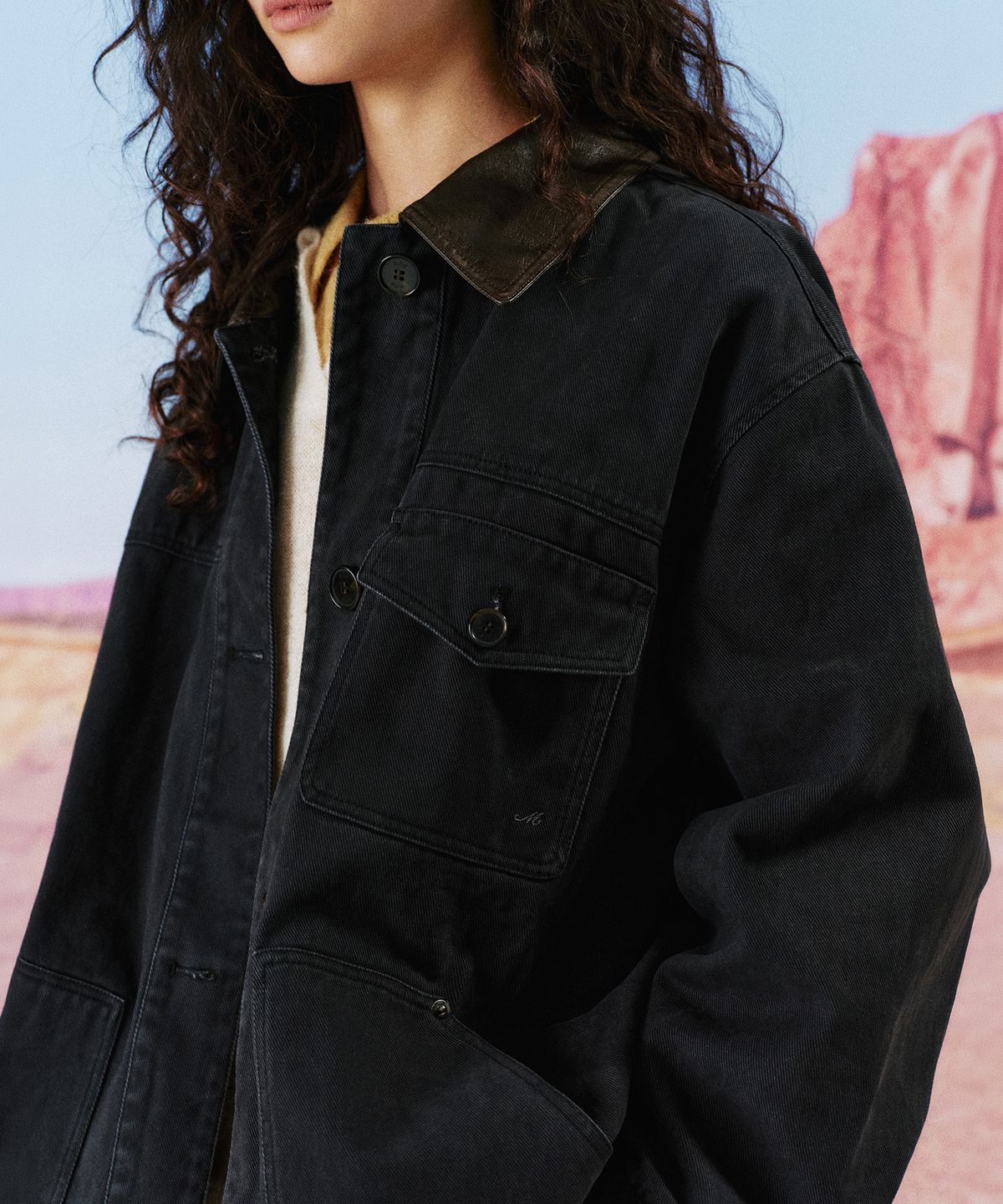 망고매니플리즈(MANGO MANY PLEASE) BORDO WORK JACKET_CHARCOAL