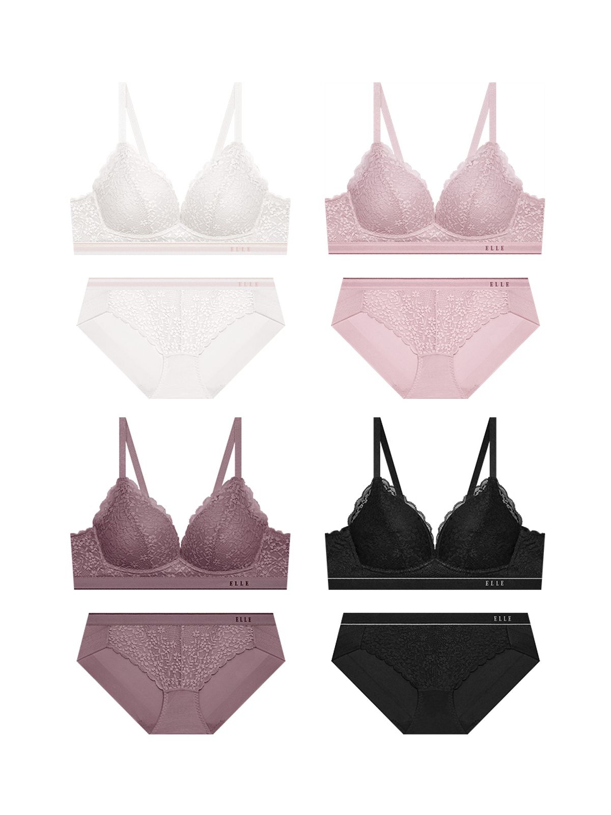 엘르이너웨어(ELLE INNERWEAR) 소프트 레이스 노와이어 브라 팬티 세트