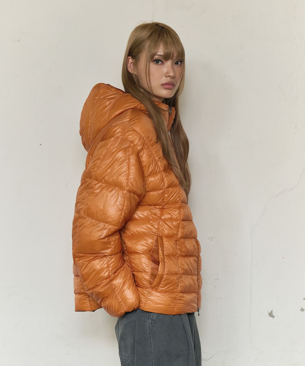 논타입(NONTYPE) HOODIE LIGHT QUILTED JACKET (ORANGE)