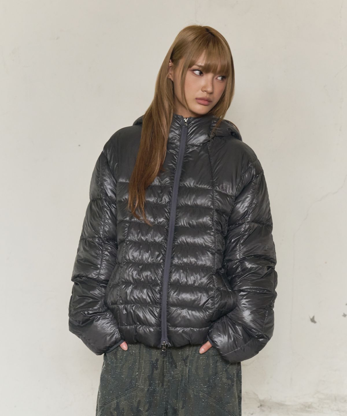 논타입(NONTYPE) HOODIE LIGHT QUILTED JACKET (CHACOAL)