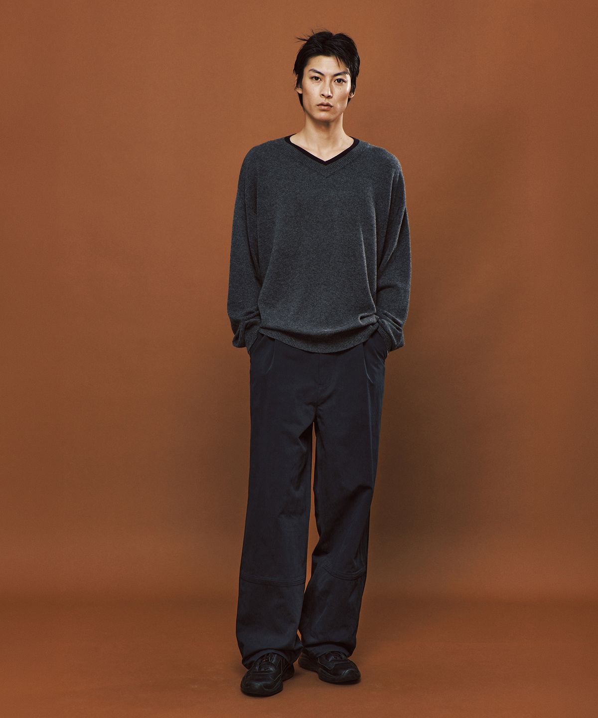 플랙(PLAC) 와이드 더블 턱 코튼 팬츠 네이비