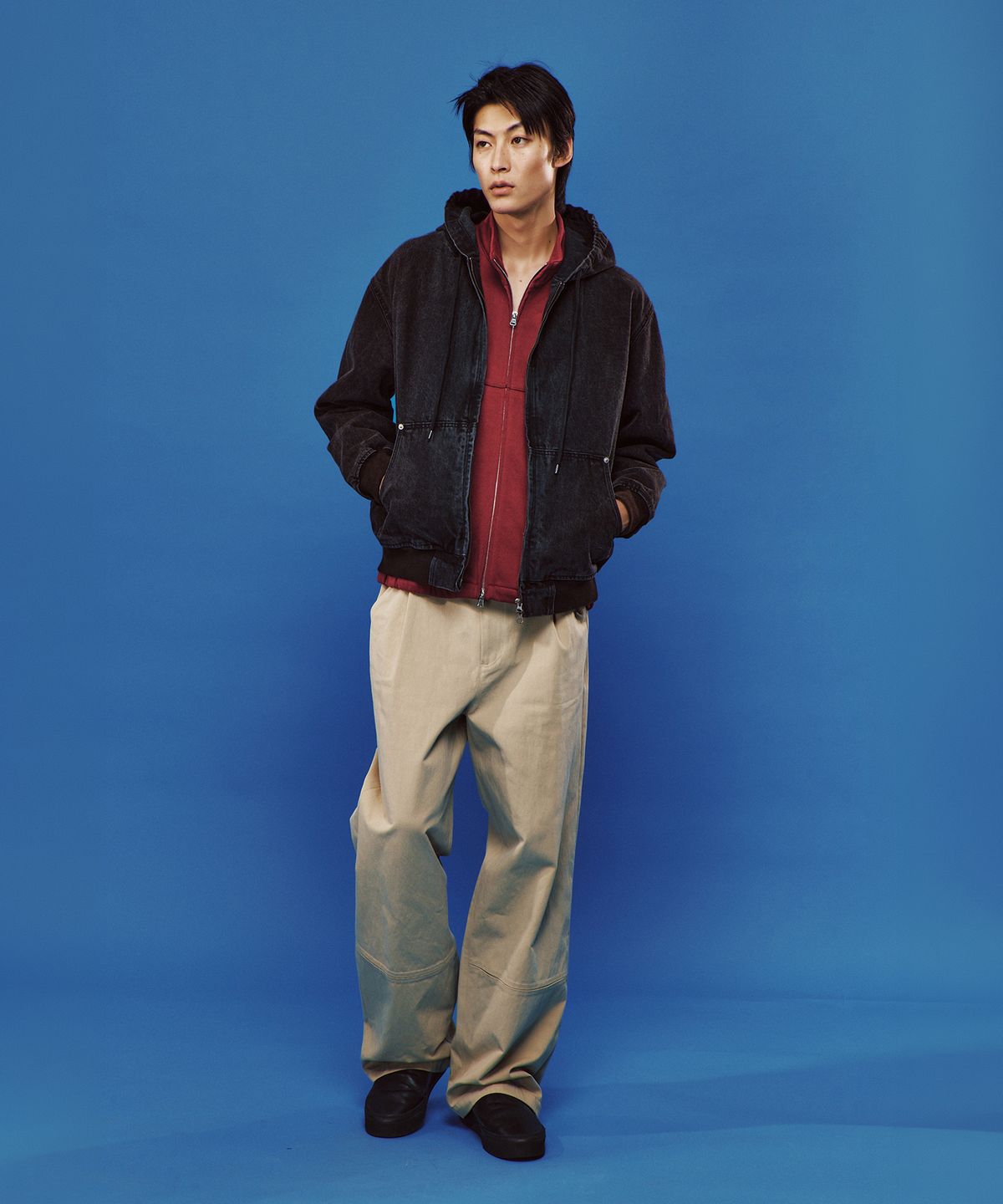 플랙(PLAC) 와이드 더블 턱 코튼 팬츠 베이지
