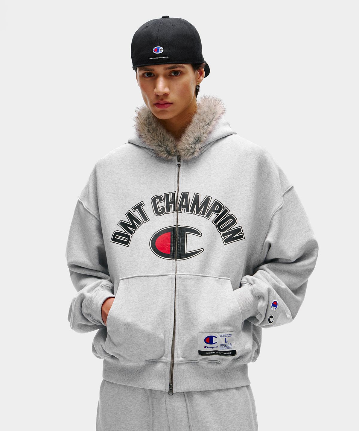 디미토(DIMITO) [CHAMPION x DIMITO] C-LOGO COLLEGE ZIP-UP HOODIE OXFORD GREY
