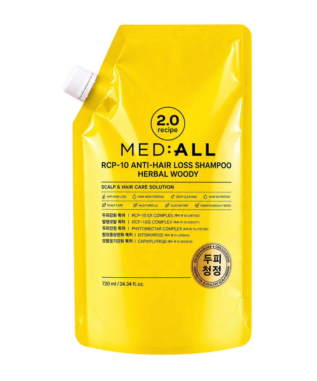 메디올(MEDIALL) RCP-10 안티헤어로스 샴푸 허발우디향 리필팩 720ml