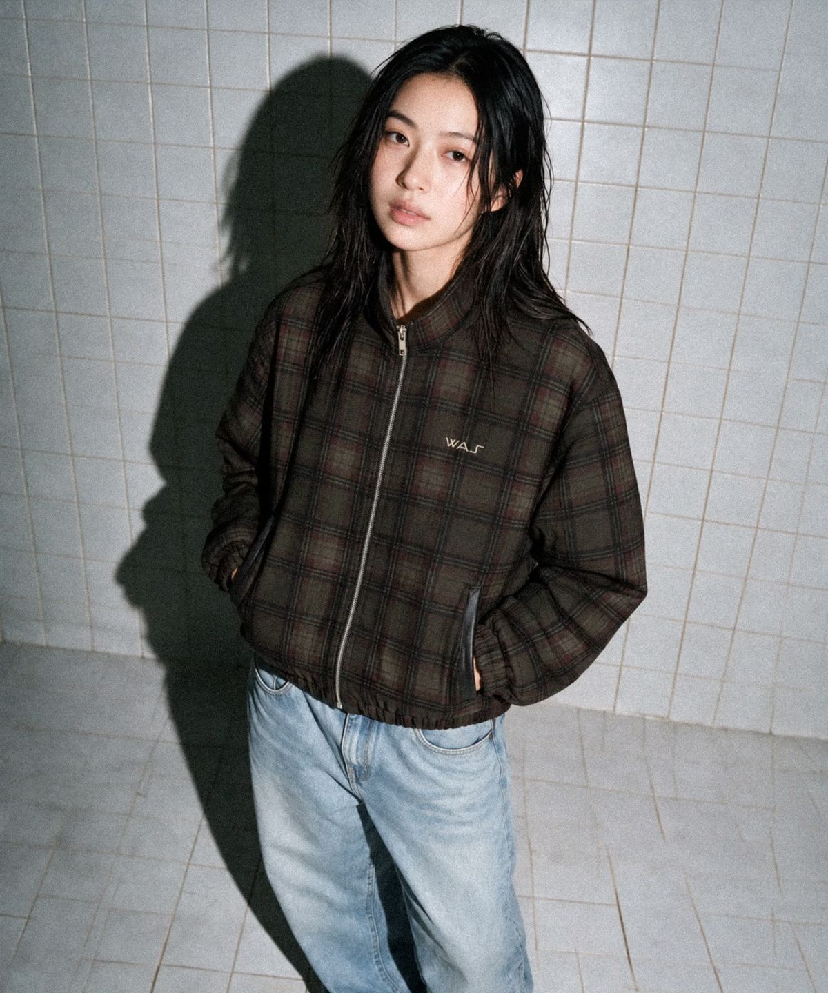 워즈(WAS) WAS 체크 트랙탑 (올리브)