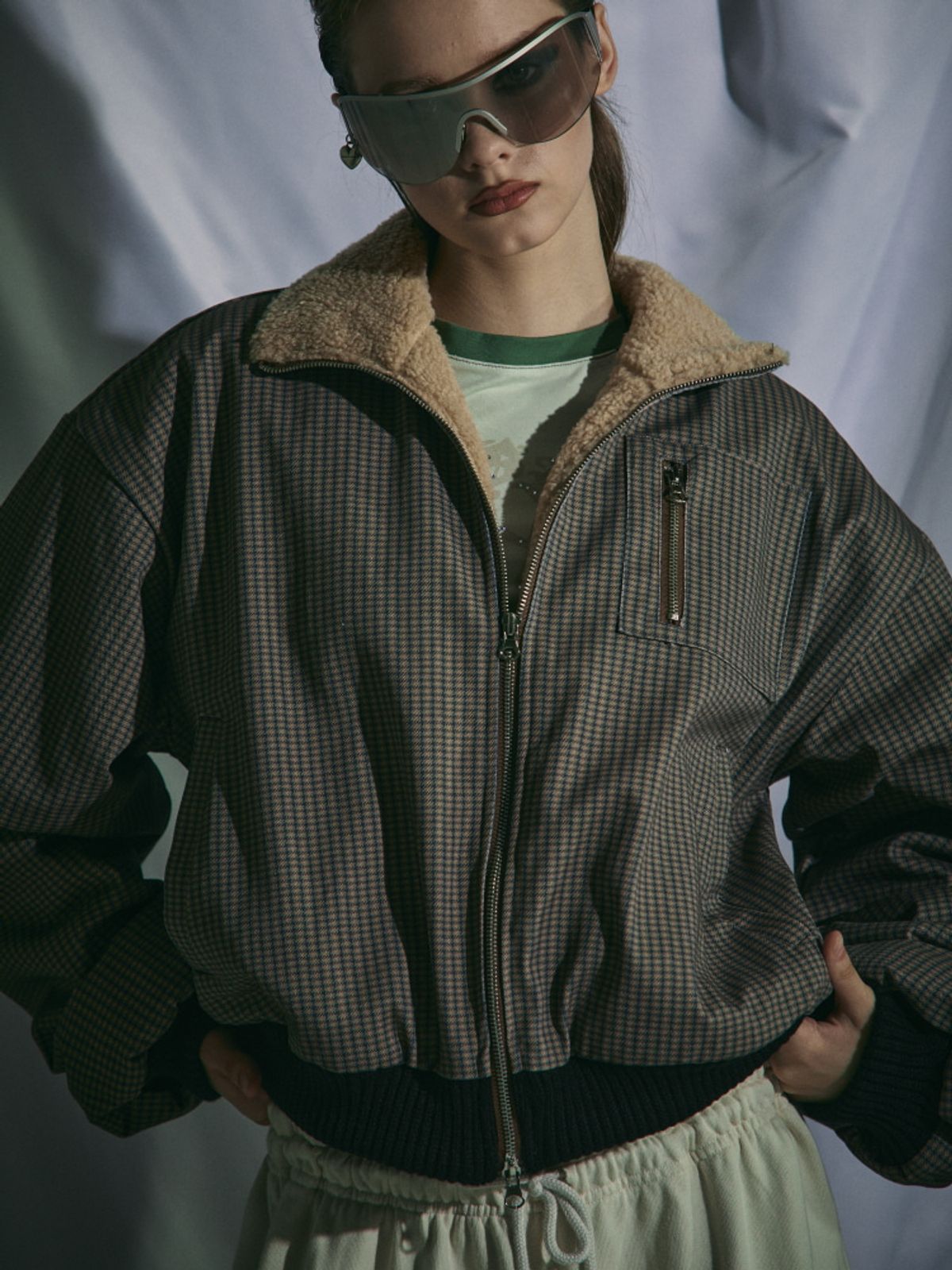 게이트리스(GATELESS) BOUCLE HERRINGBONE JACKET-BROWN