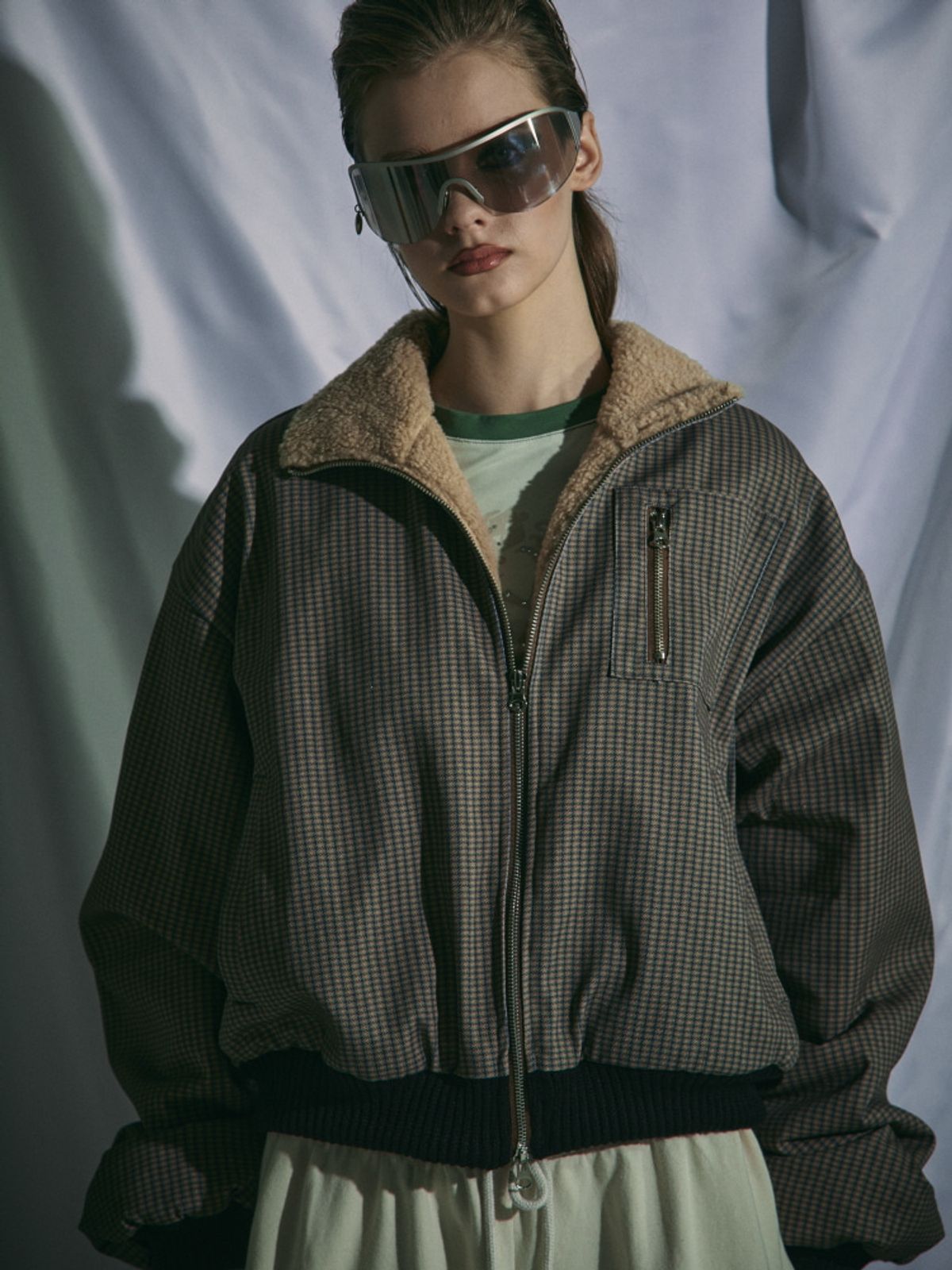 게이트리스(GATELESS) BOUCLE HERRINGBONE JACKET-BROWN