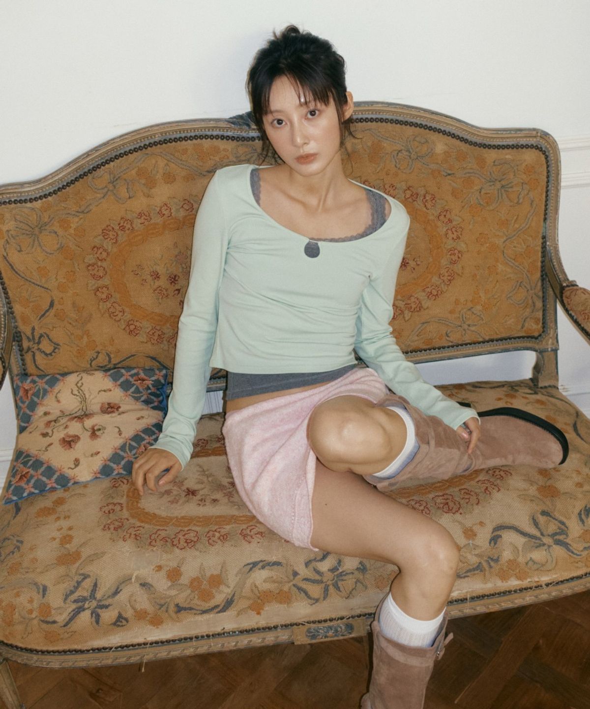 르시스(RESIS) U넥 비즈 롱슬리브 티셔츠 [MINT] / RF3LTS502