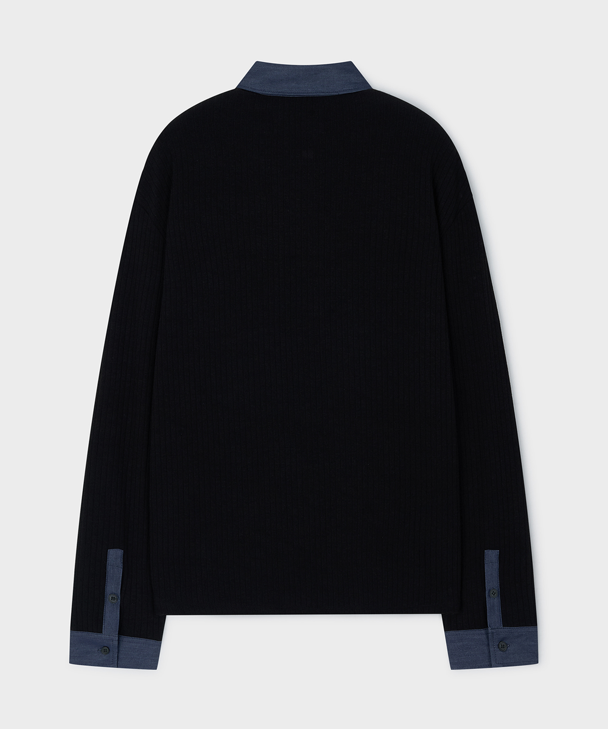 언지미크(UNGIMMICK) DENIM TRIM RIB POLO SHIRT (BLACK)