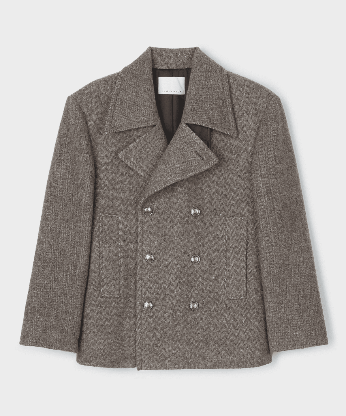 언지미크(UNGIMMICK) HERRINGBONE PEACOAT (ASH GREY)