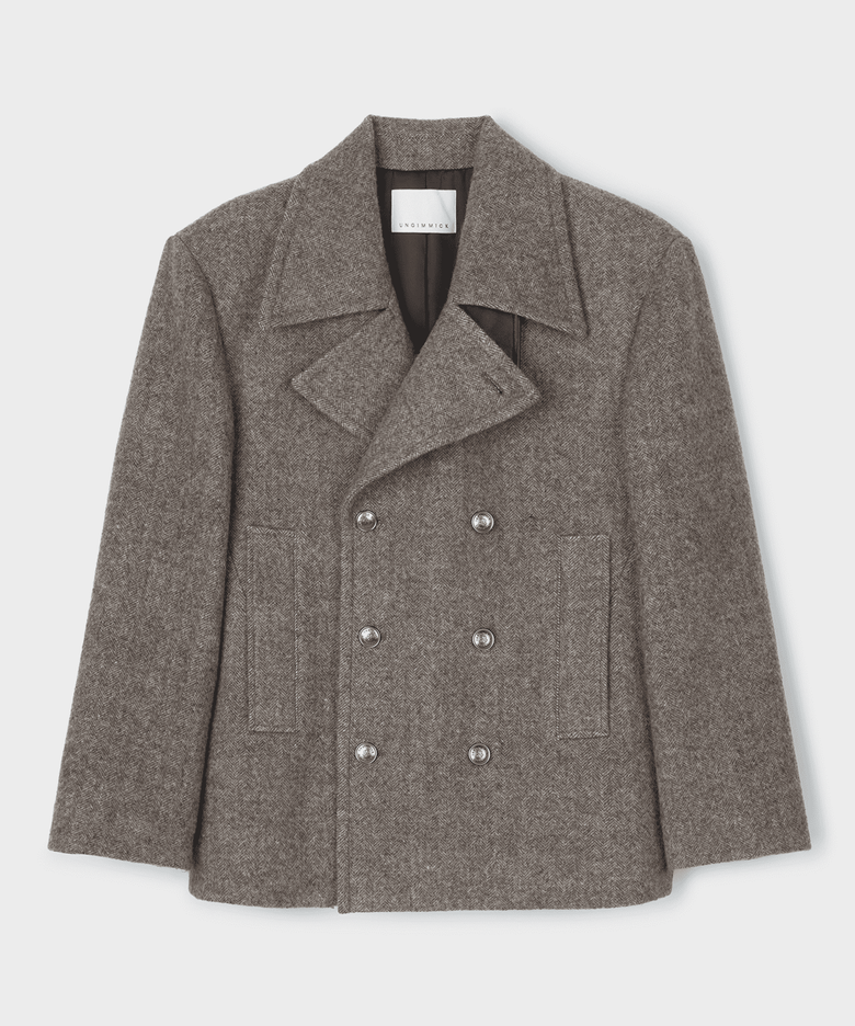HERRINGBONE PEACOAT (ASH GREY)