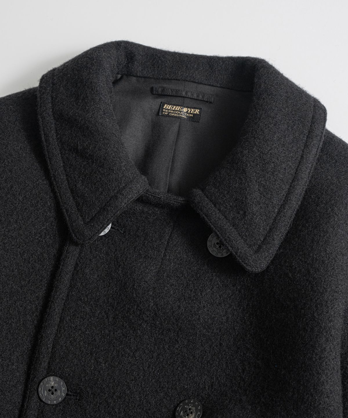 비헤비어(BEHEAVYER) BOILED WOOL NAVAL PEA COAT black
