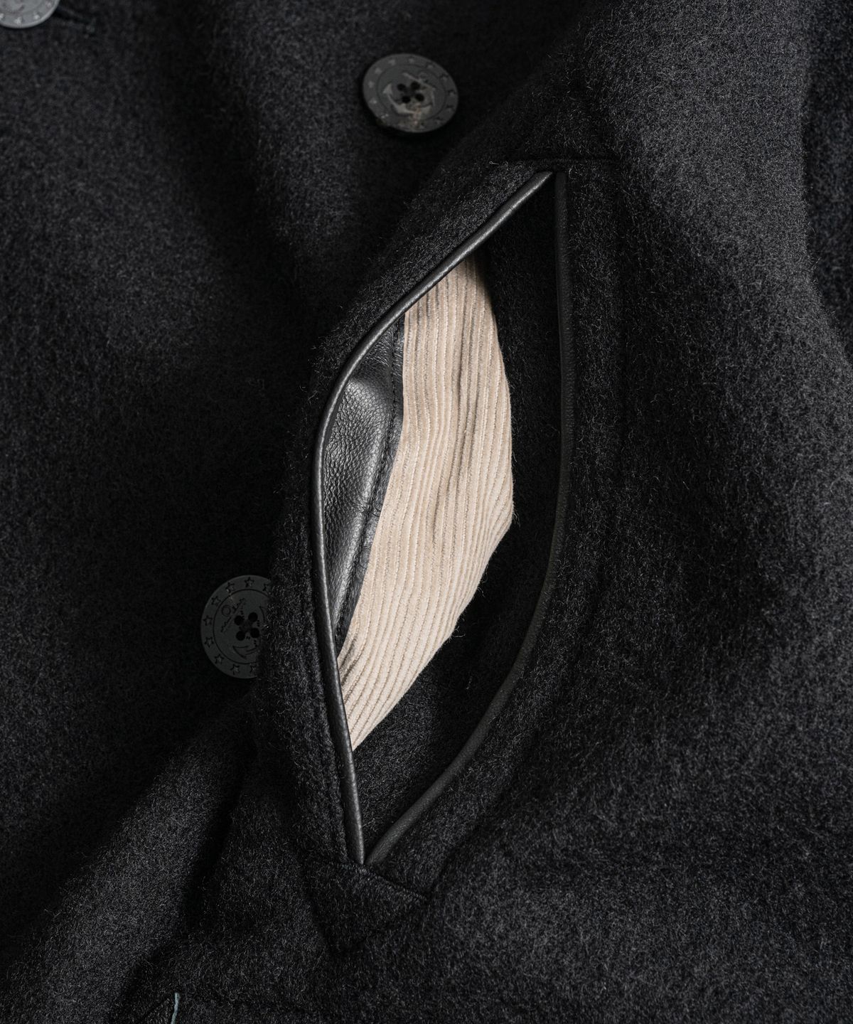비헤비어(BEHEAVYER) BOILED WOOL NAVAL PEA COAT black