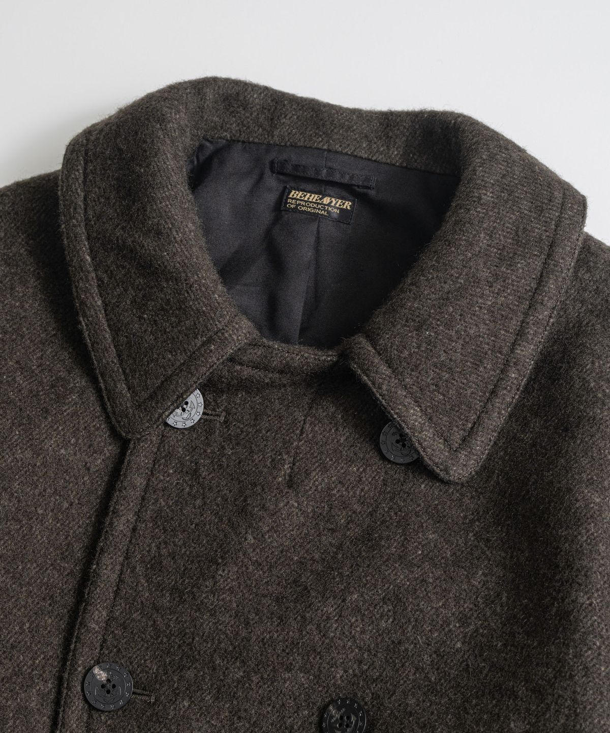 비헤비어(BEHEAVYER) BOILED WOOL NAVAL PEA COAT brown
