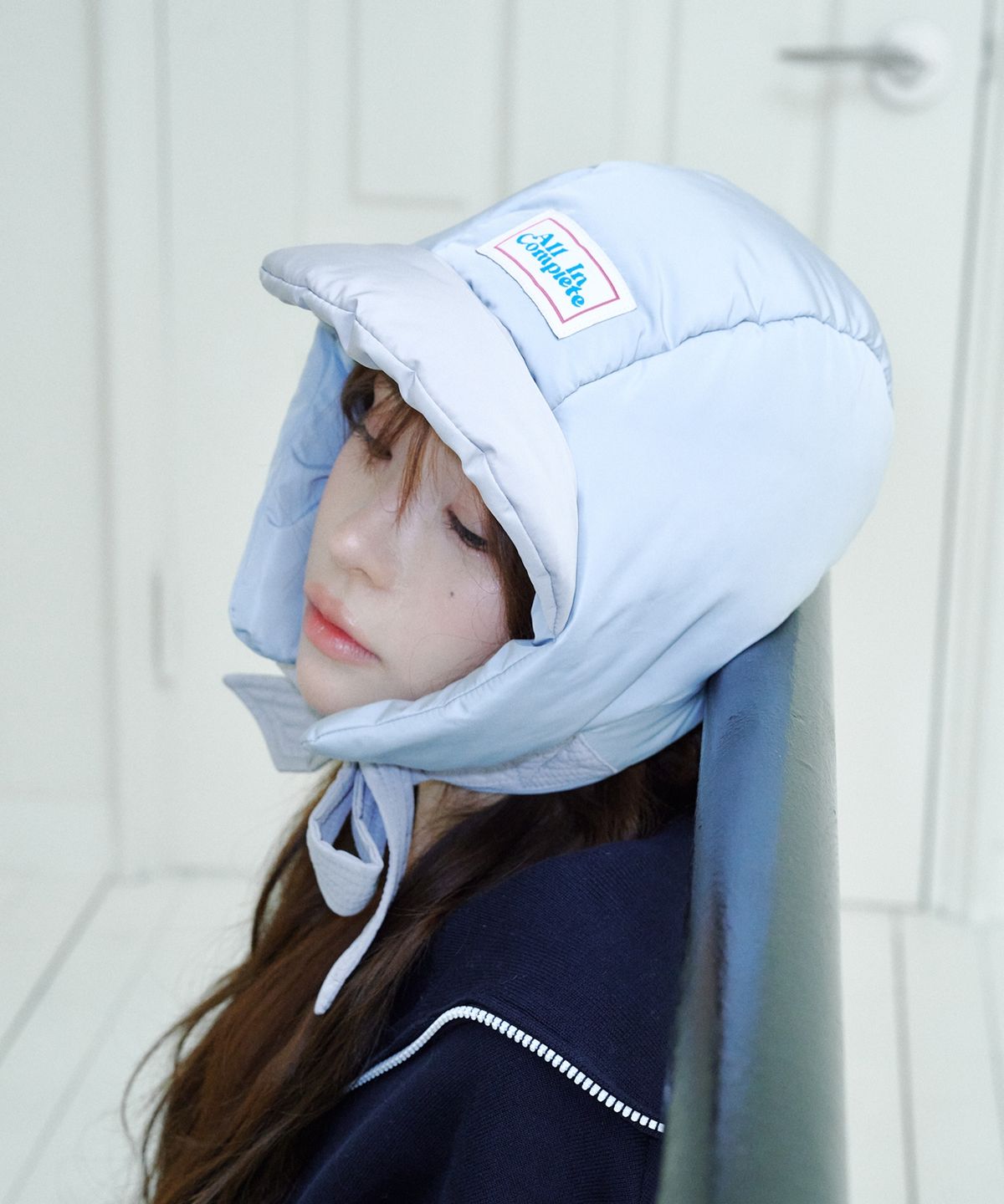 올인컴플리트(ALLINCOMPLETE) 판다 패딩 바라클라바 (그레이 & 스카이블루)
