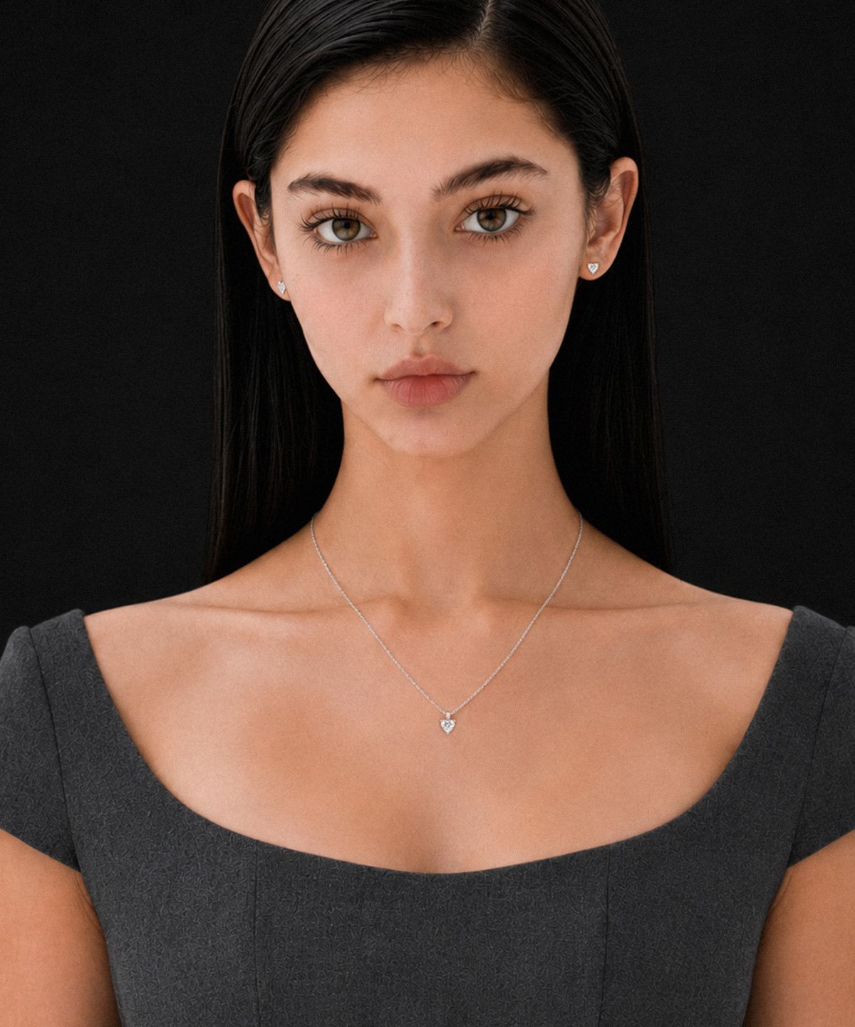 바이브나인(Vibe9) V9 Essential 42 Moissanite Heart Stud Necklace (0.3ct)