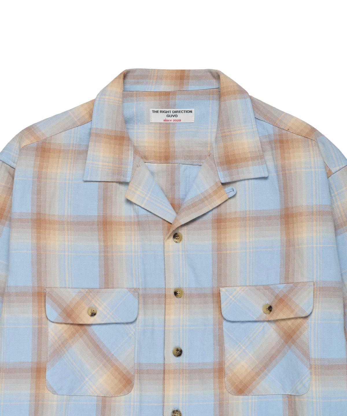 구보(GUVO) Open collar check shirts Blue