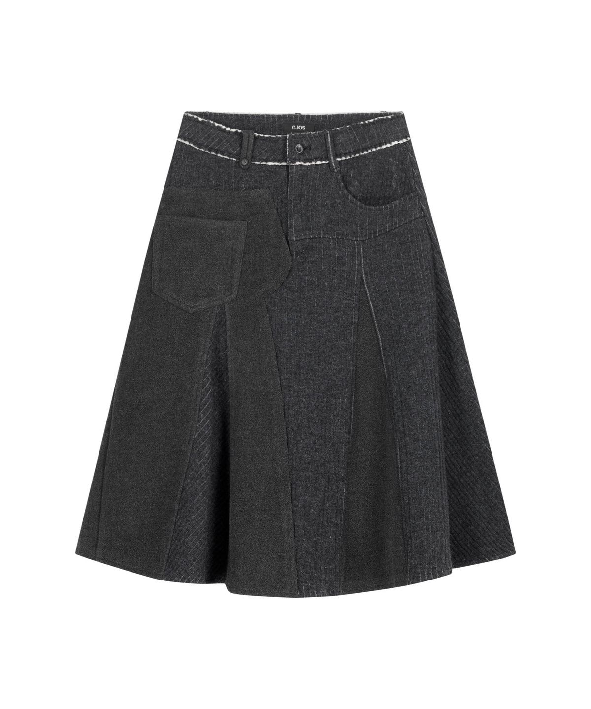 오호스(OJOS) Raw-Cut Knit Midi Skirt / Charcoal