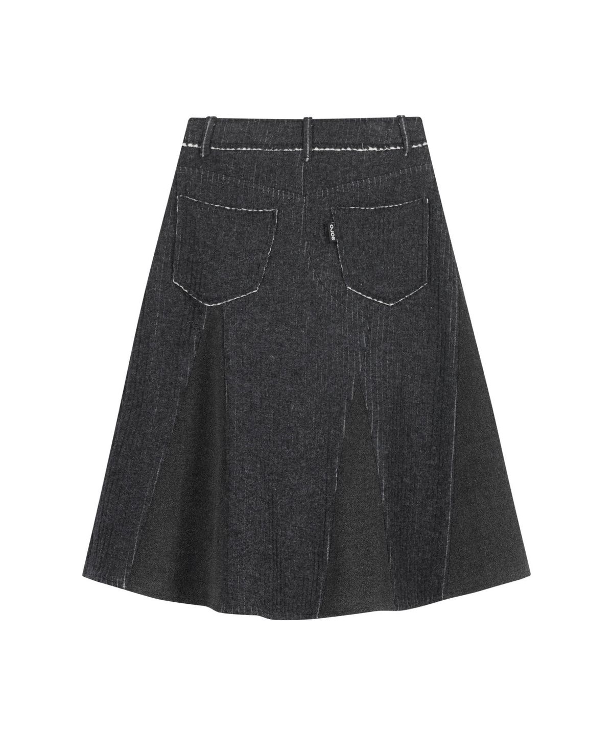 오호스(OJOS) Raw-Cut Knit Midi Skirt / Charcoal
