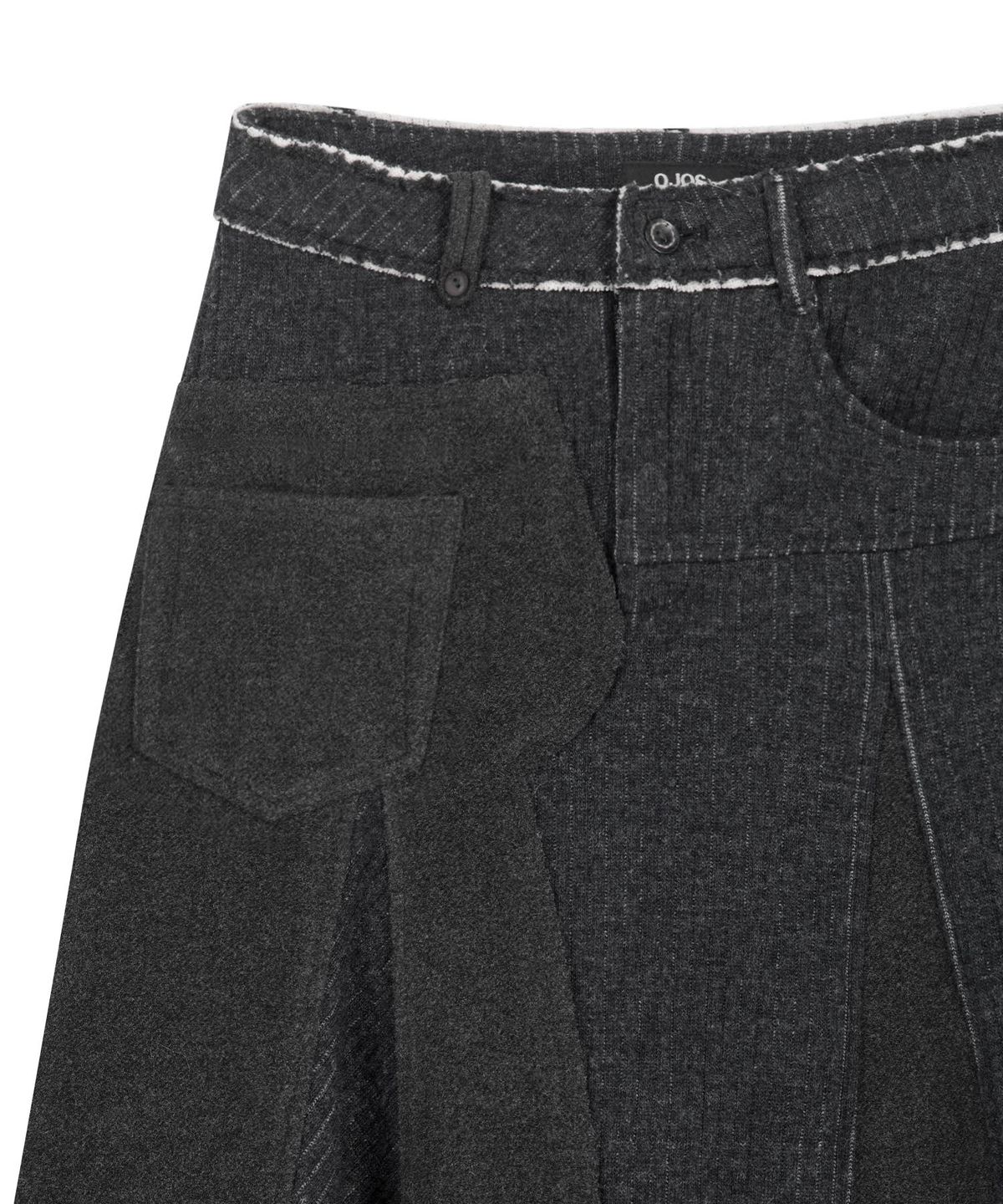 오호스(OJOS) Raw-Cut Knit Midi Skirt / Charcoal