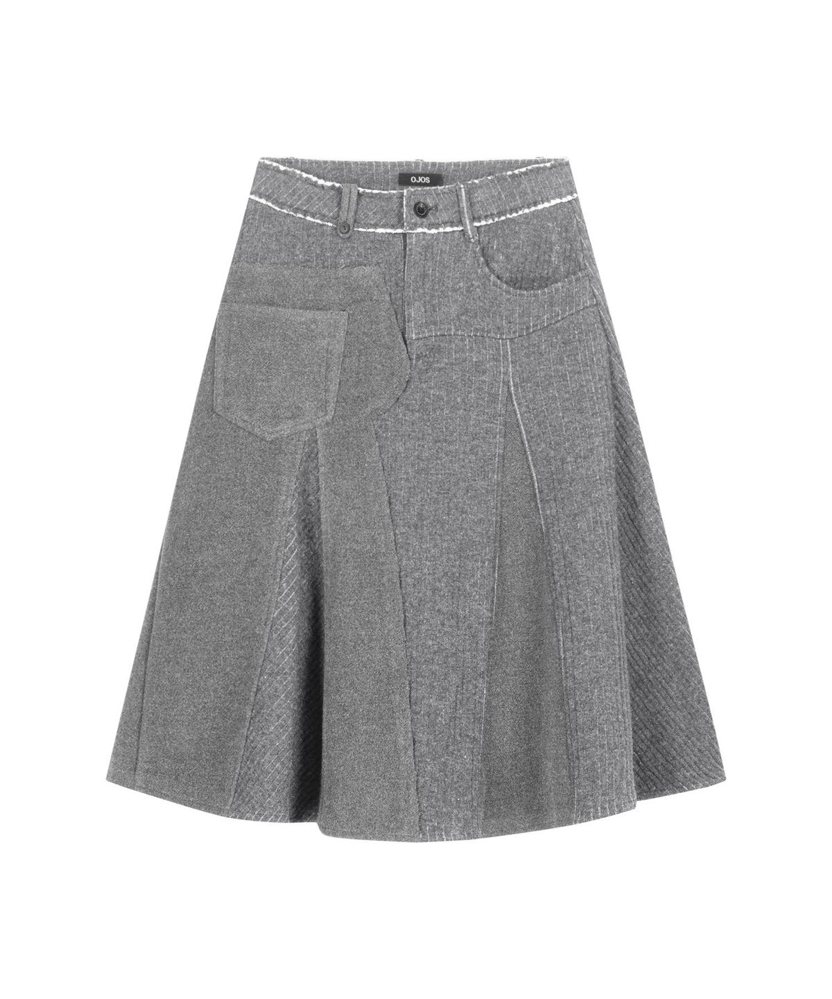 오호스(OJOS) Raw-Cut Knit Midi Skirt / Grey