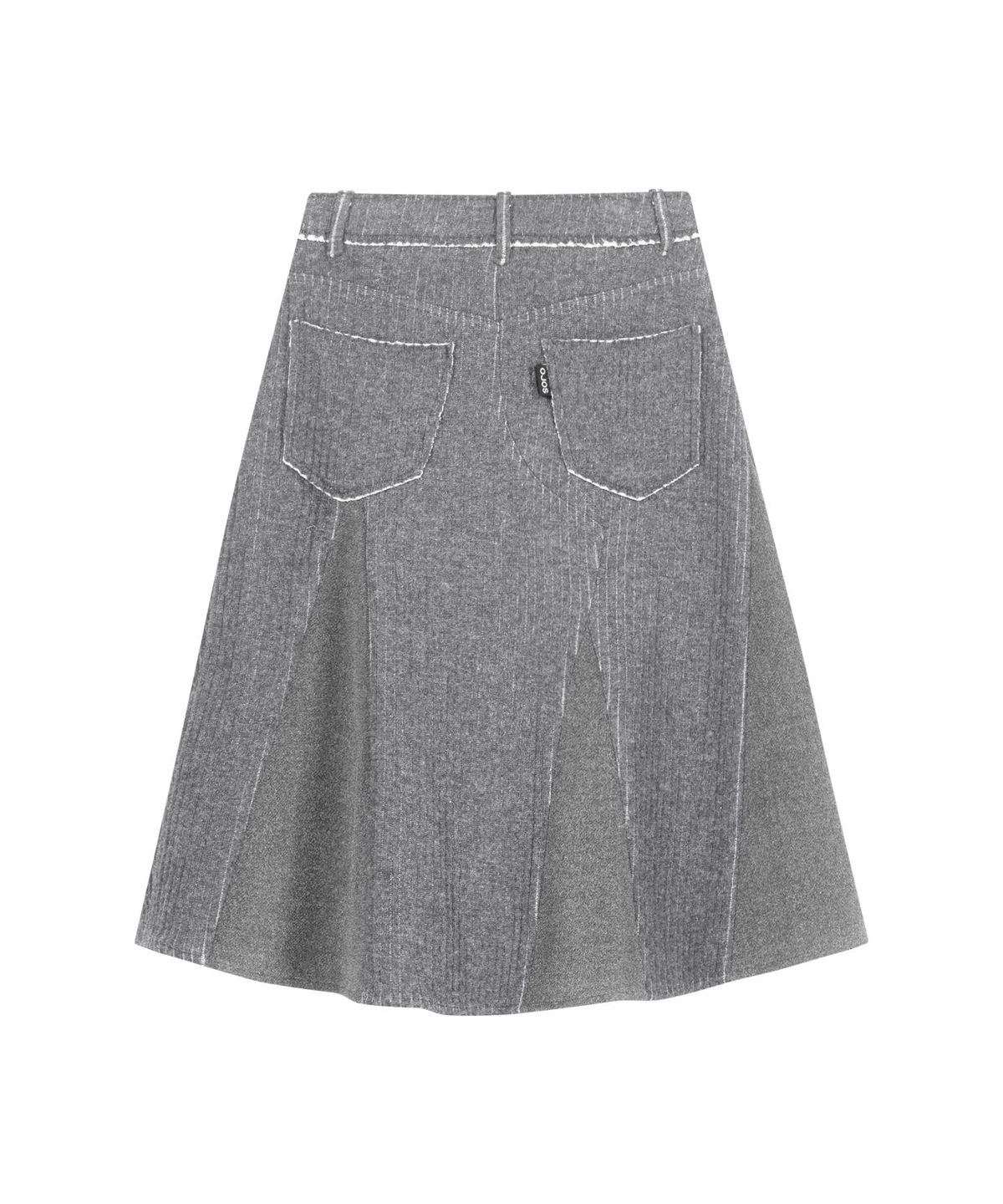 오호스(OJOS) Raw-Cut Knit Midi Skirt / Grey