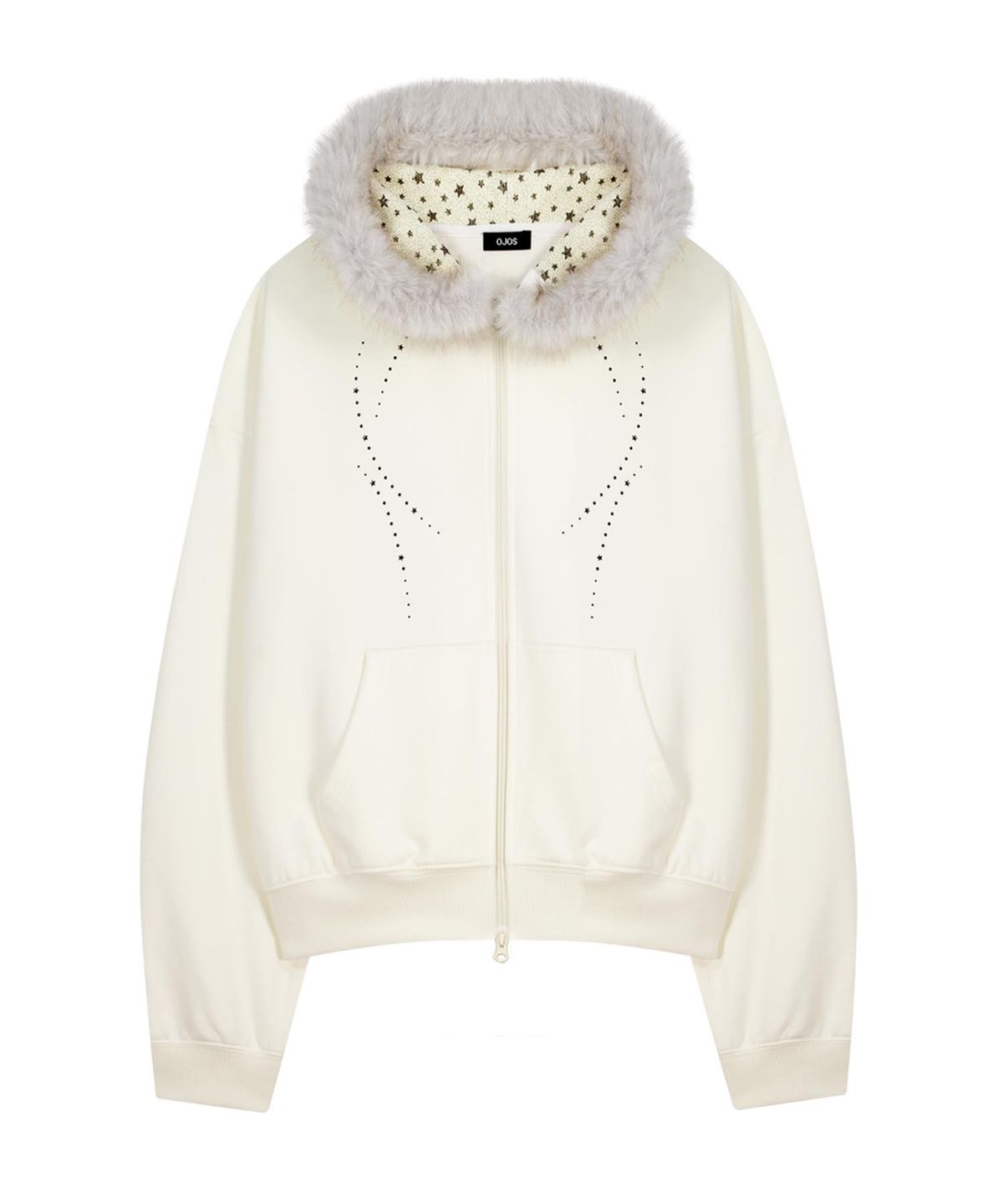 오호스(OJOS) Hotfix Fur Hoodie Zip-up / Ivory
