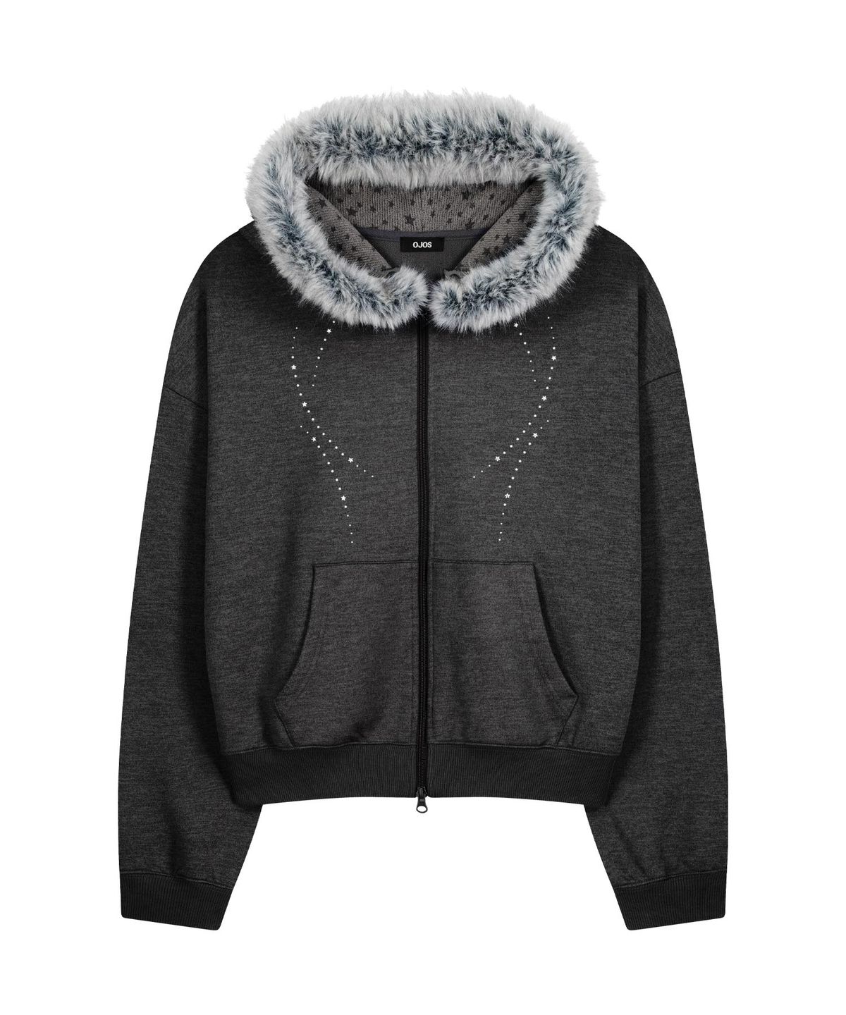 오호스(OJOS) Hotfix Fur Hoodie Zip-up / Charcoal