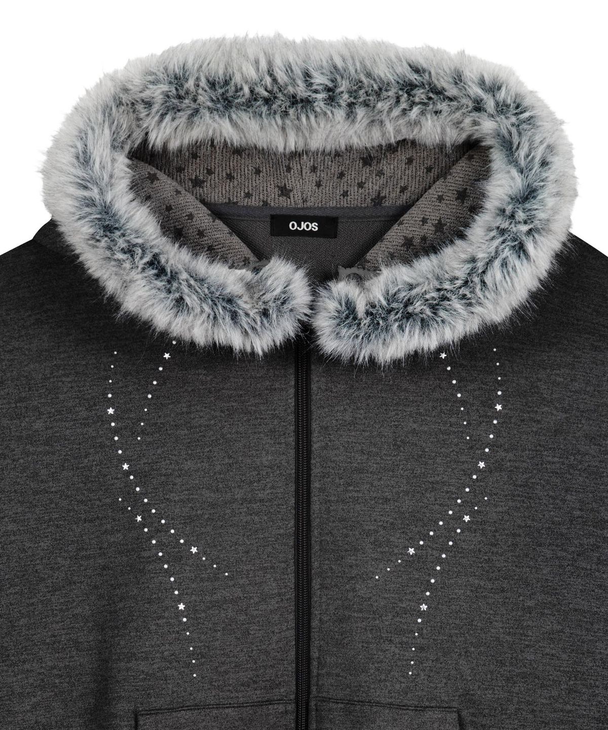오호스(OJOS) Hotfix Fur Hoodie Zip-up / Charcoal