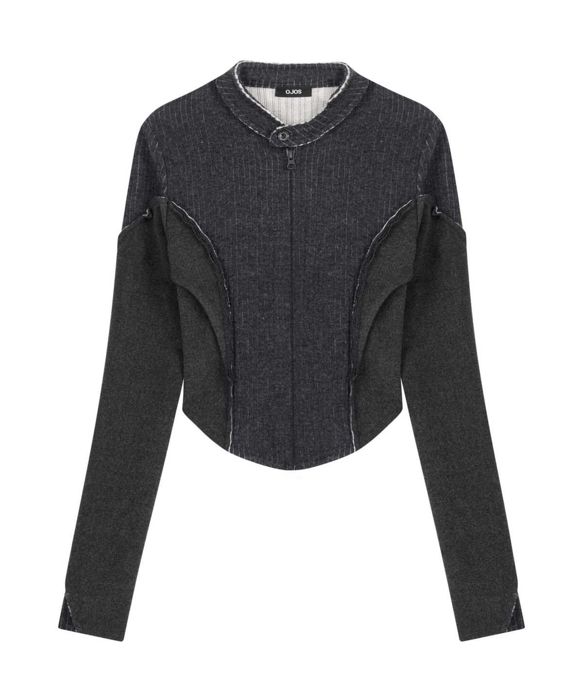 오호스(OJOS) Raw-Cut Cropped Knit Jacket / Charcoal