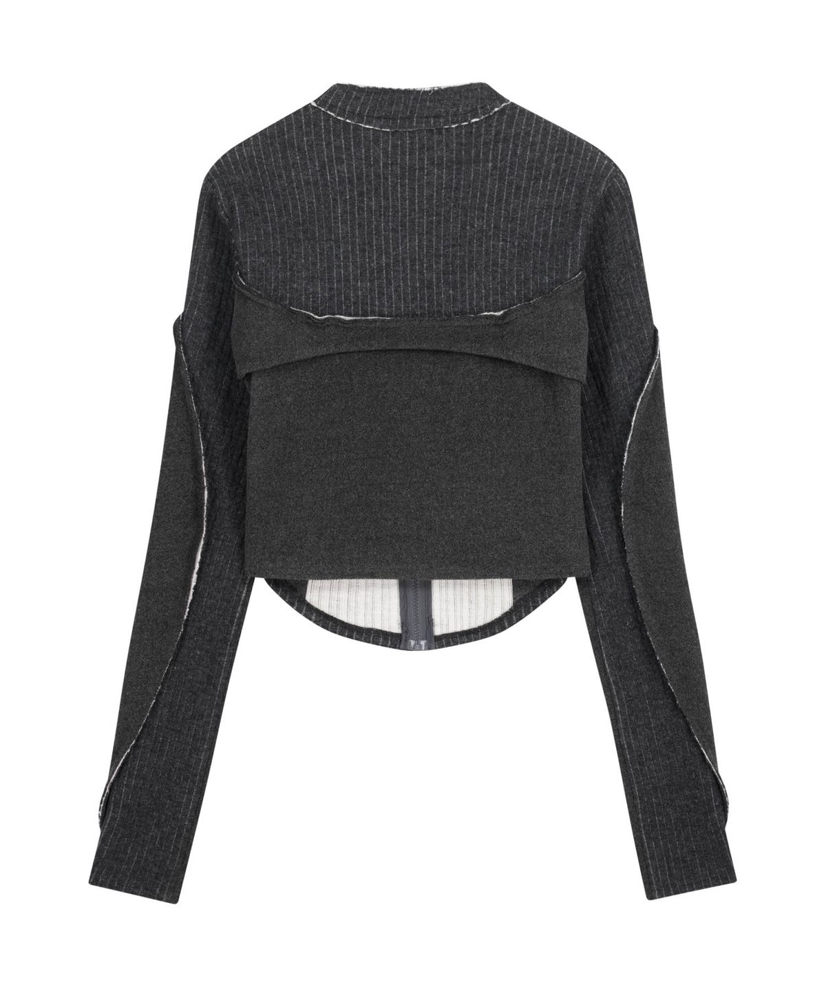 오호스(OJOS) Raw-Cut Cropped Knit Jacket / Charcoal