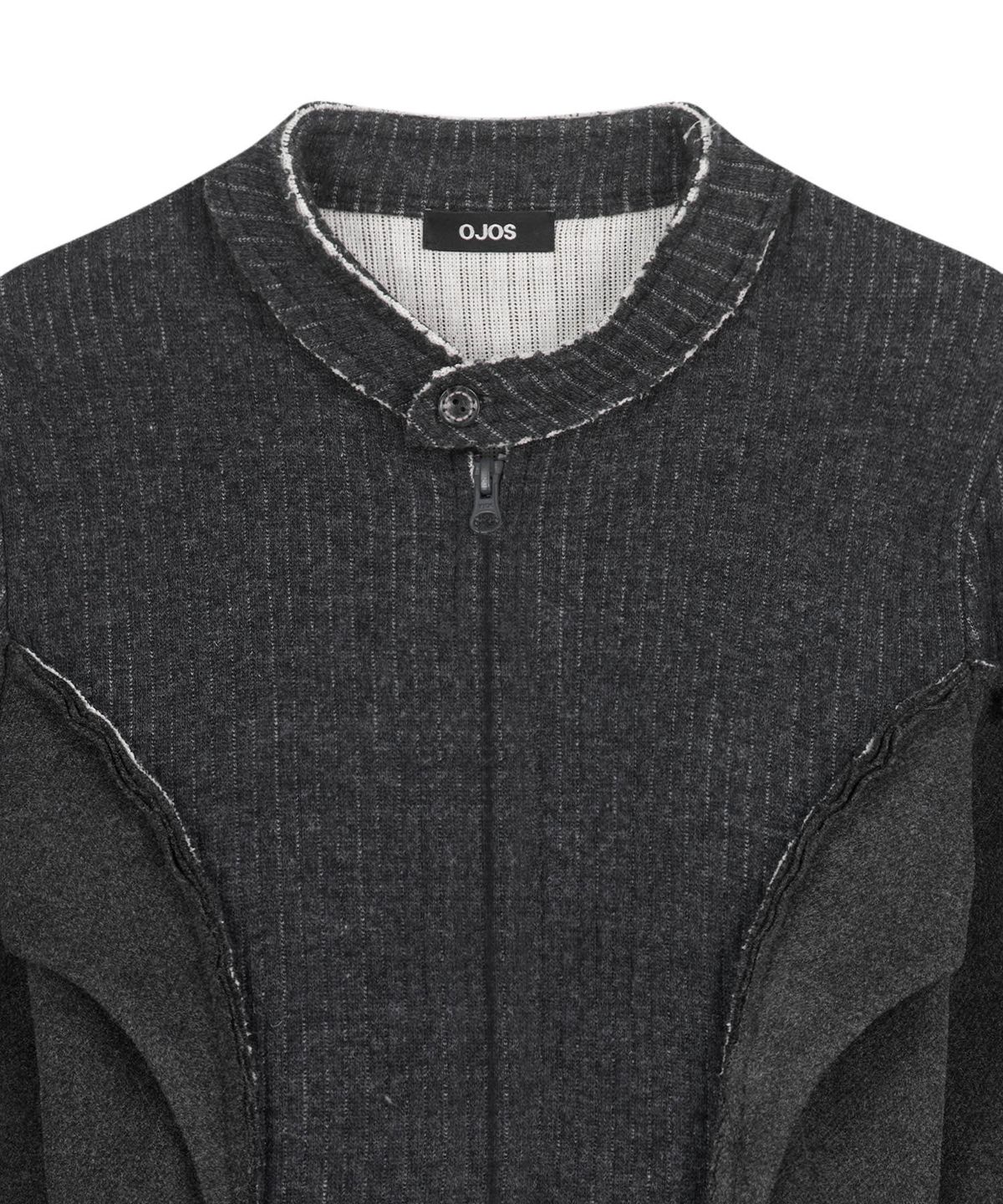 오호스(OJOS) Raw-Cut Cropped Knit Jacket / Charcoal