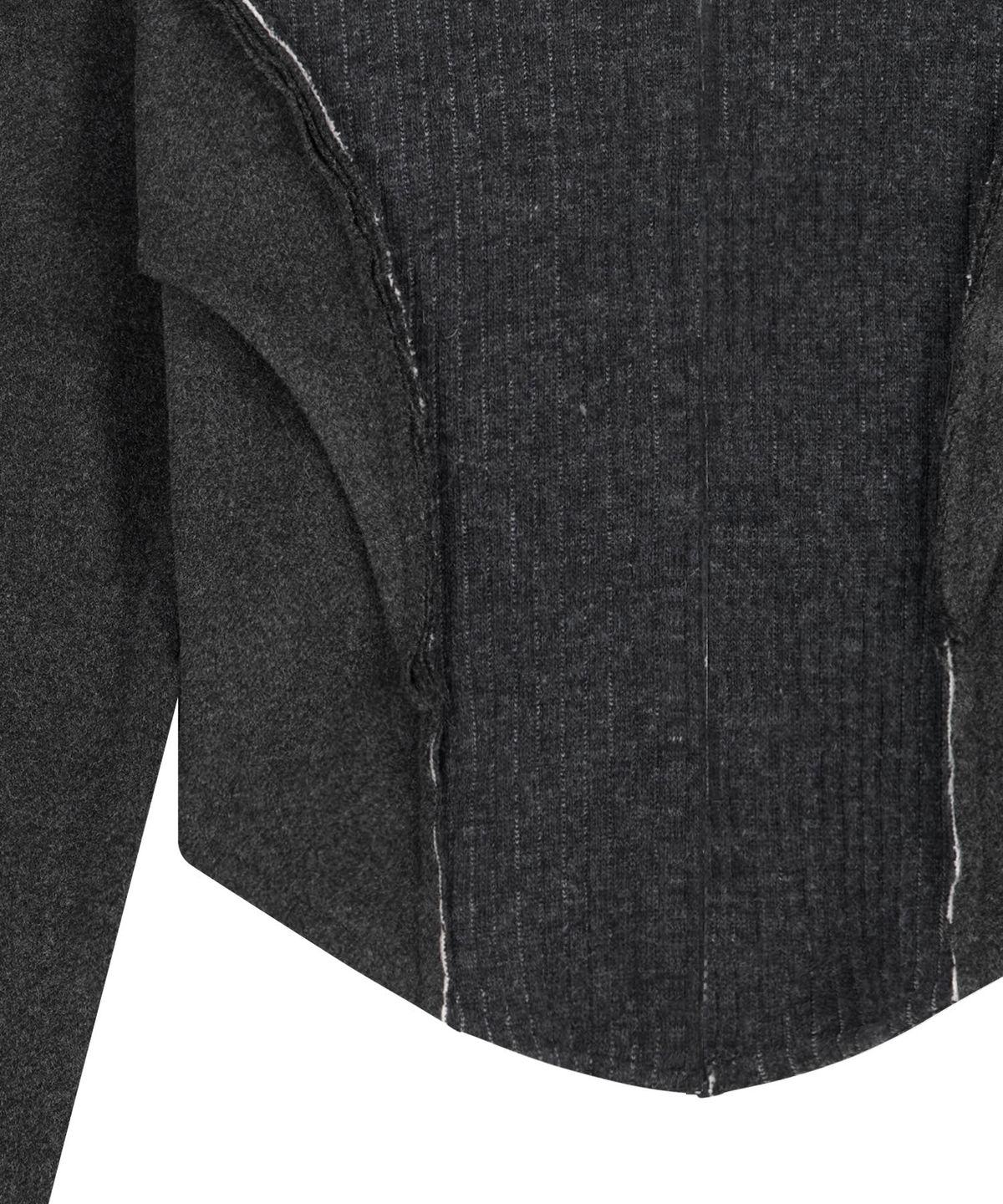 오호스(OJOS) Raw-Cut Cropped Knit Jacket / Charcoal