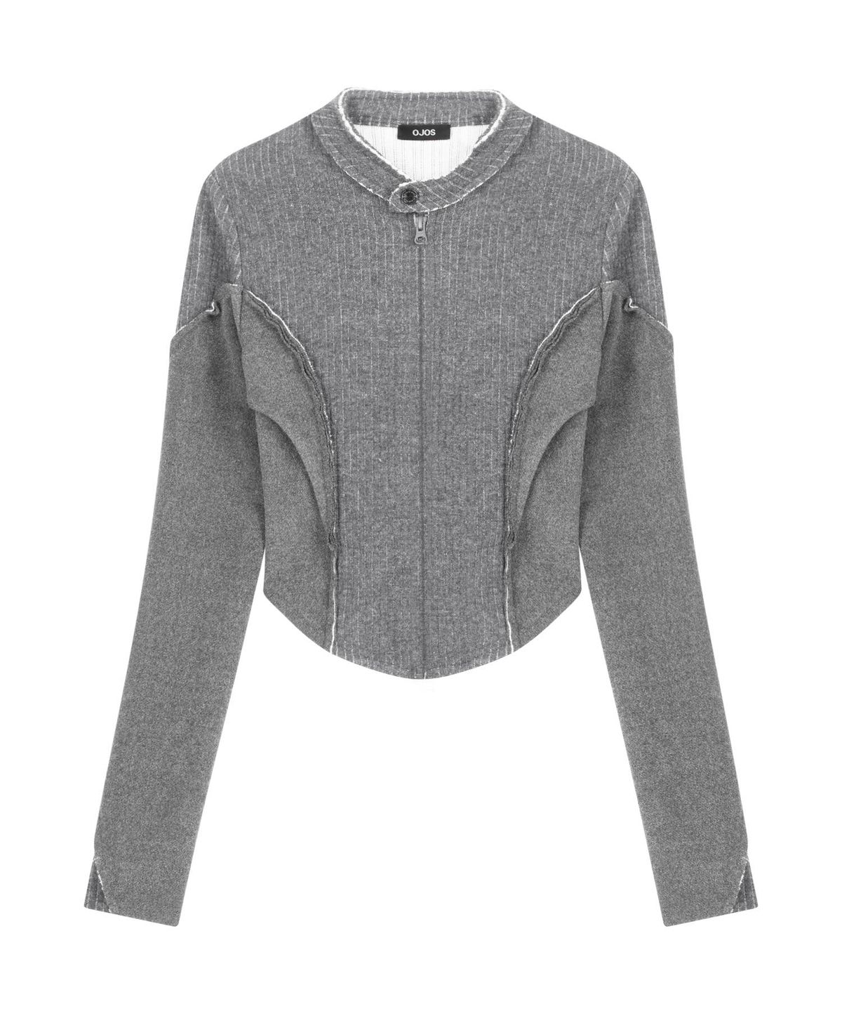 오호스(OJOS) Raw-Cut Cropped Knit Jacket / Grey