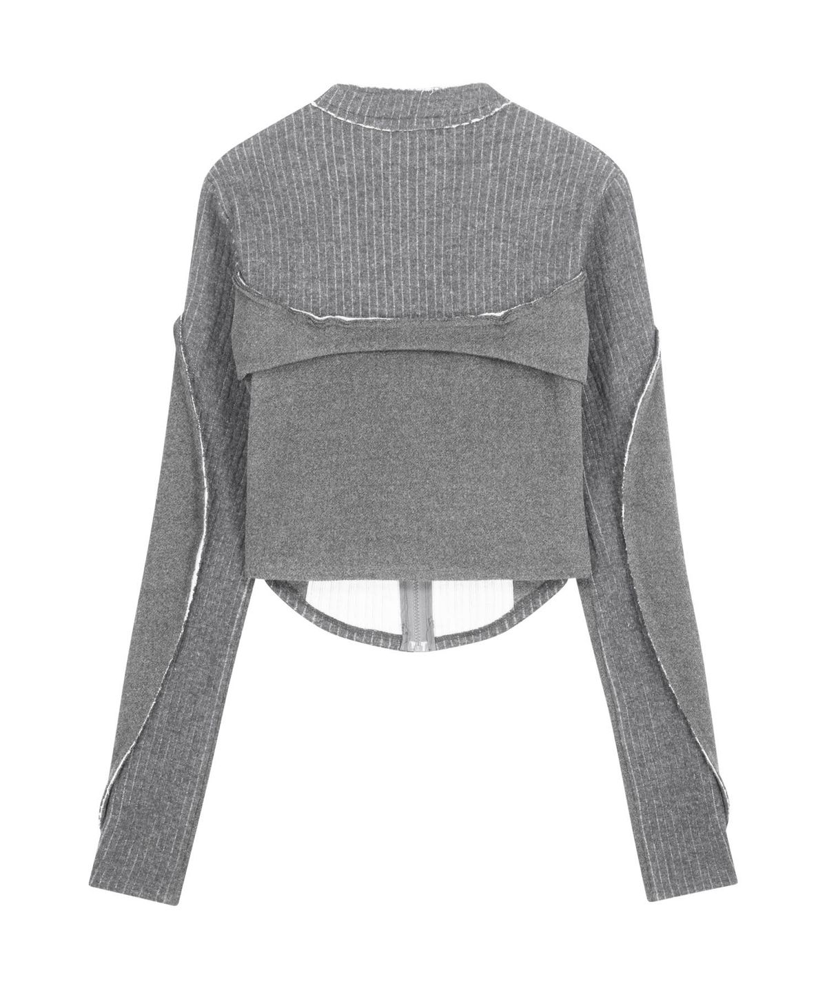 오호스(OJOS) Raw-Cut Cropped Knit Jacket / Grey