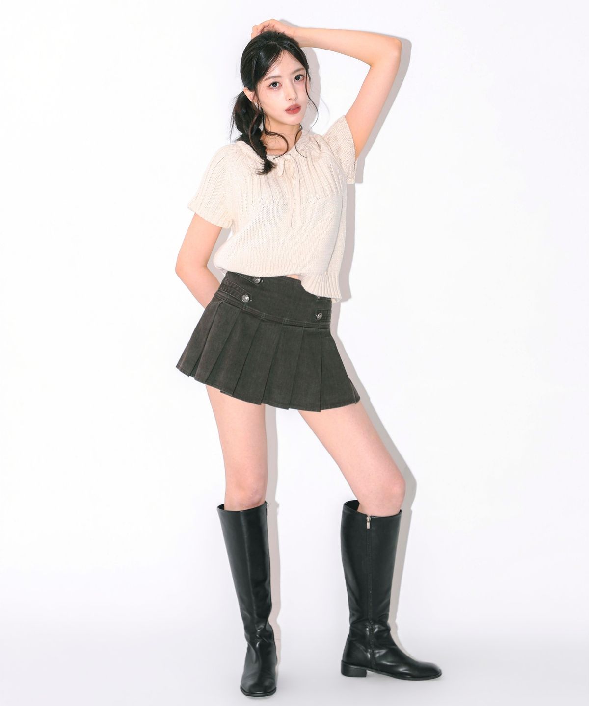 쿨키튼(KOOLKITTEN) 워싱 버클 플리츠 스커트 2colors