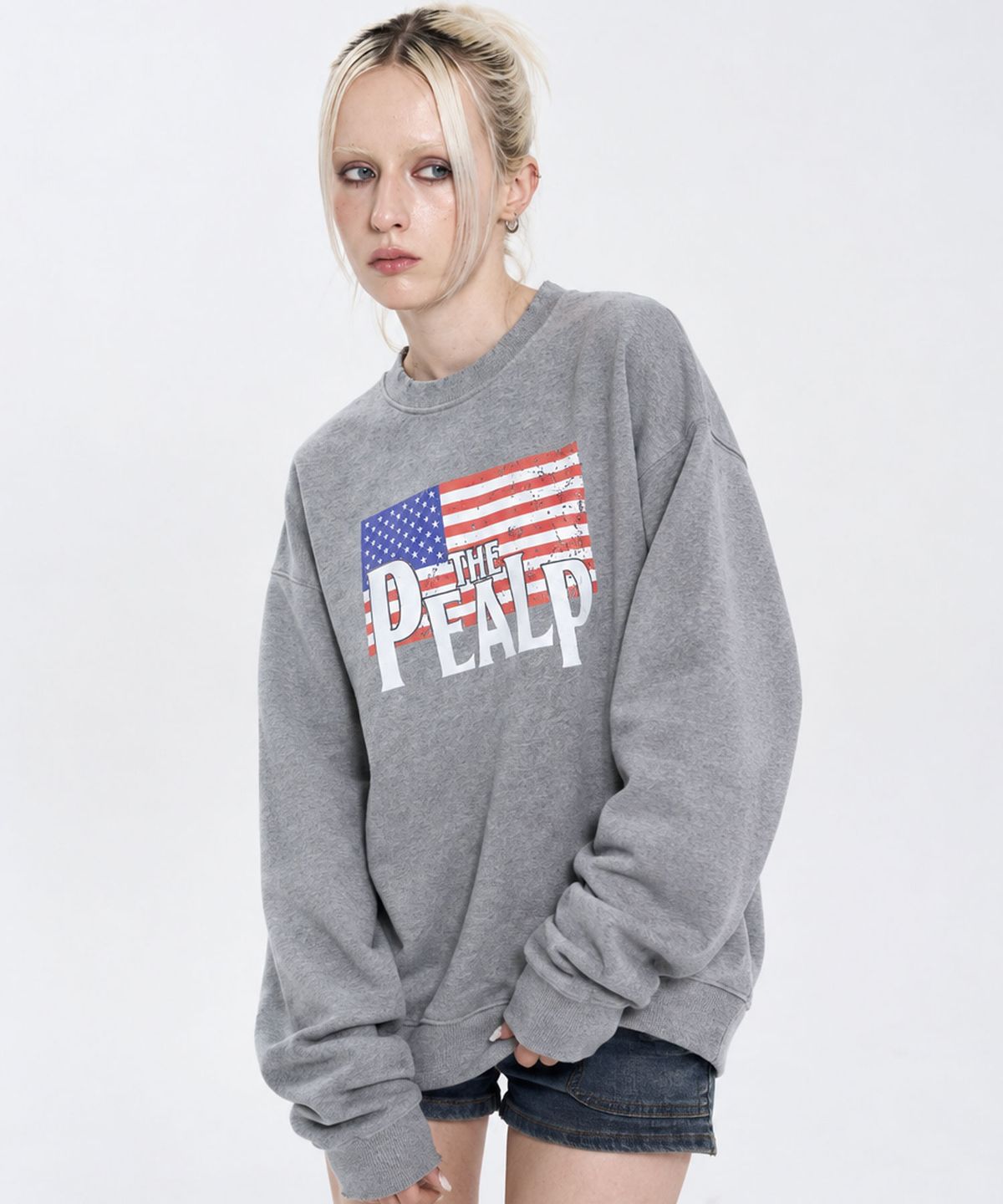 필프(PEALP) VINTAGE FLAG SWEATSHIRT 67 (MELANGE GRAY)