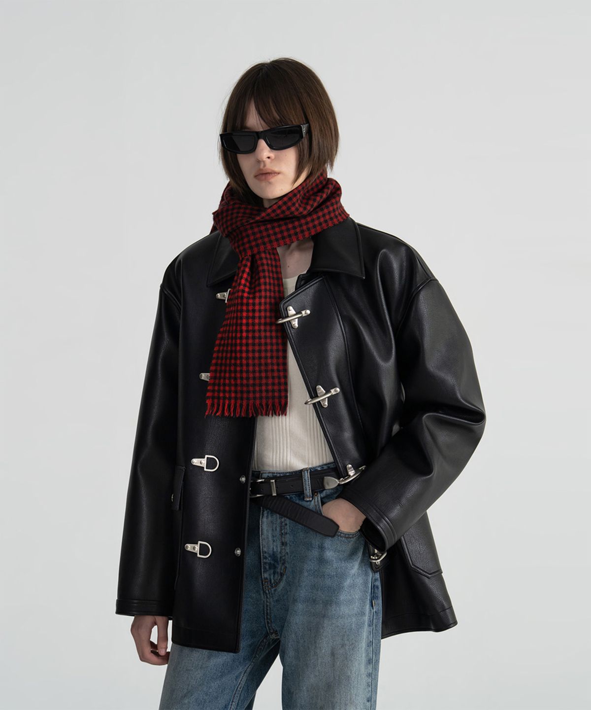 노이스(NOICE) (UNI) FIREMAN FAUX LEATHER PADDED JACKET - BLACK